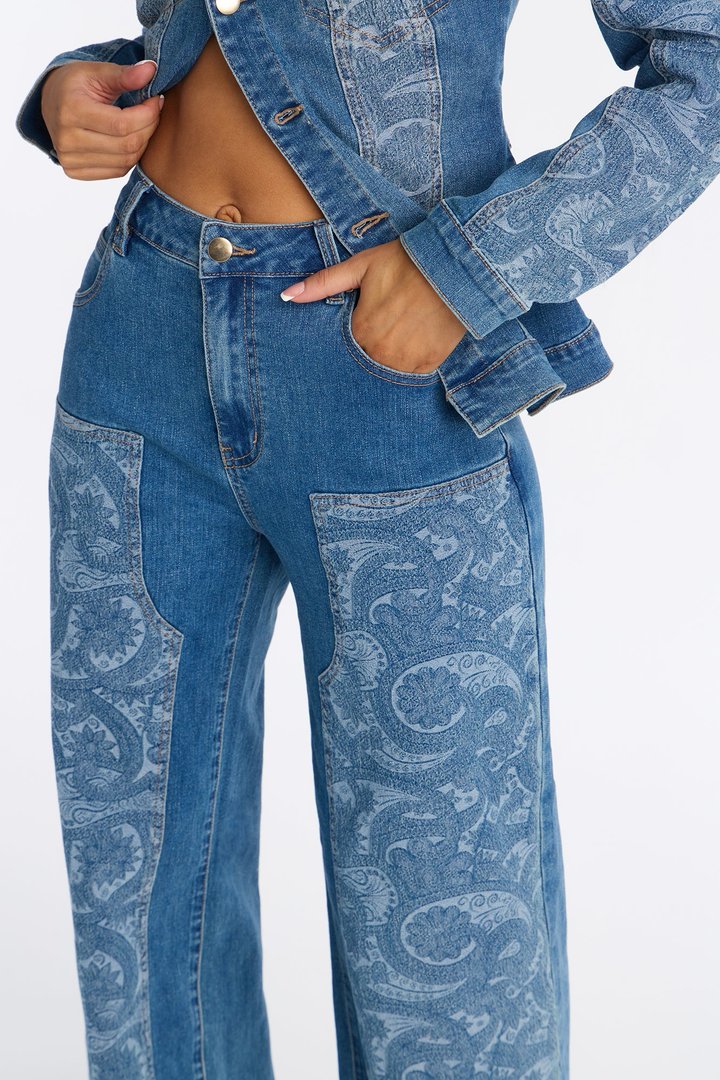 Presley Fitted Denim Pant Set - Medium Wash