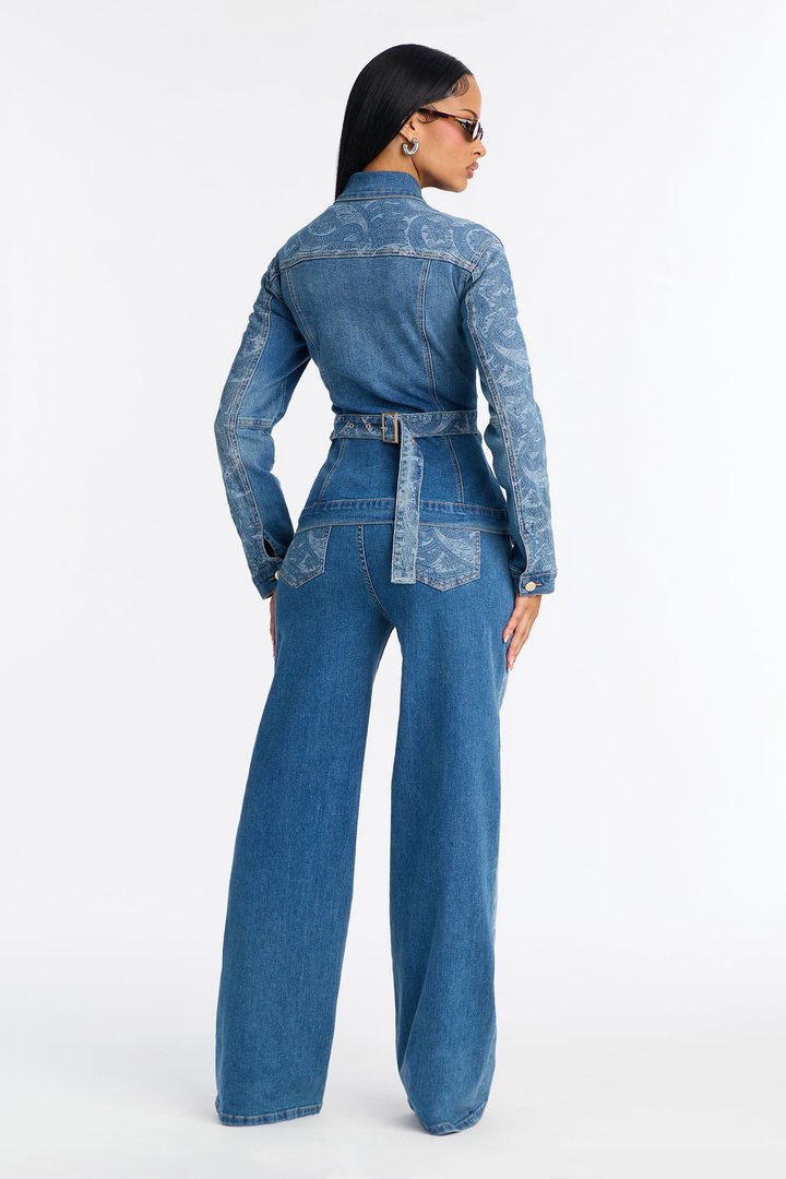 Presley Fitted Denim Pant Set - Medium Wash