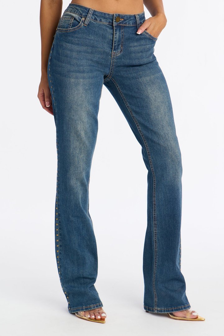 Saddle Down Studded Bootcut Jeans - Vintage Wash