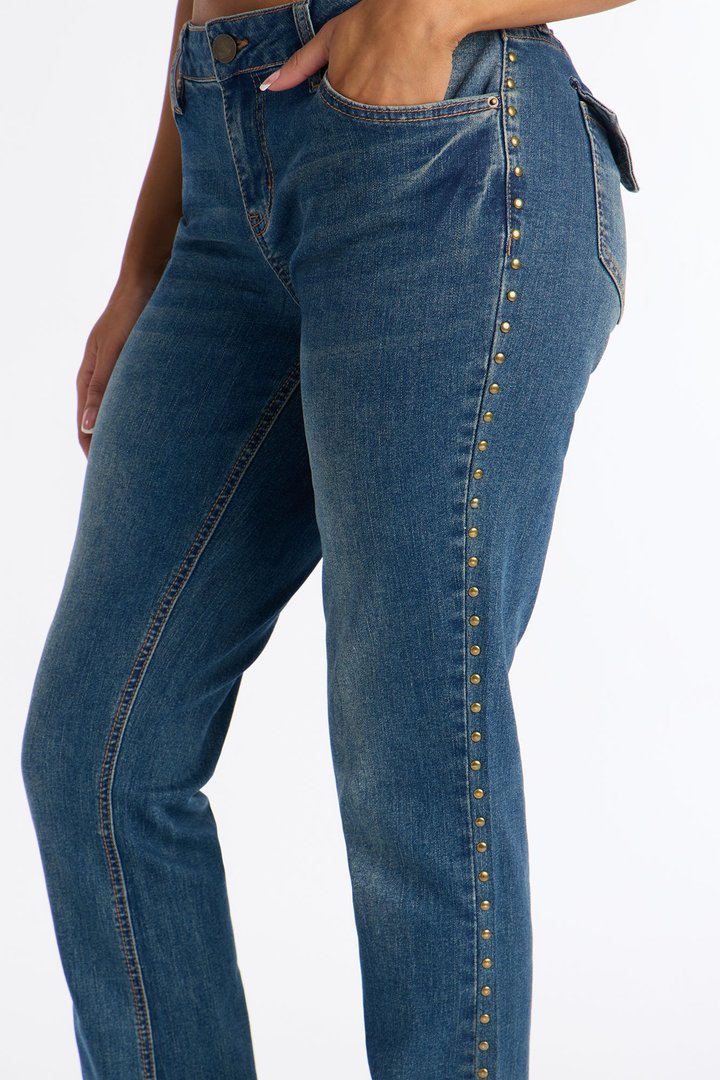 Saddle Down Studded Bootcut Jeans - Vintage Wash