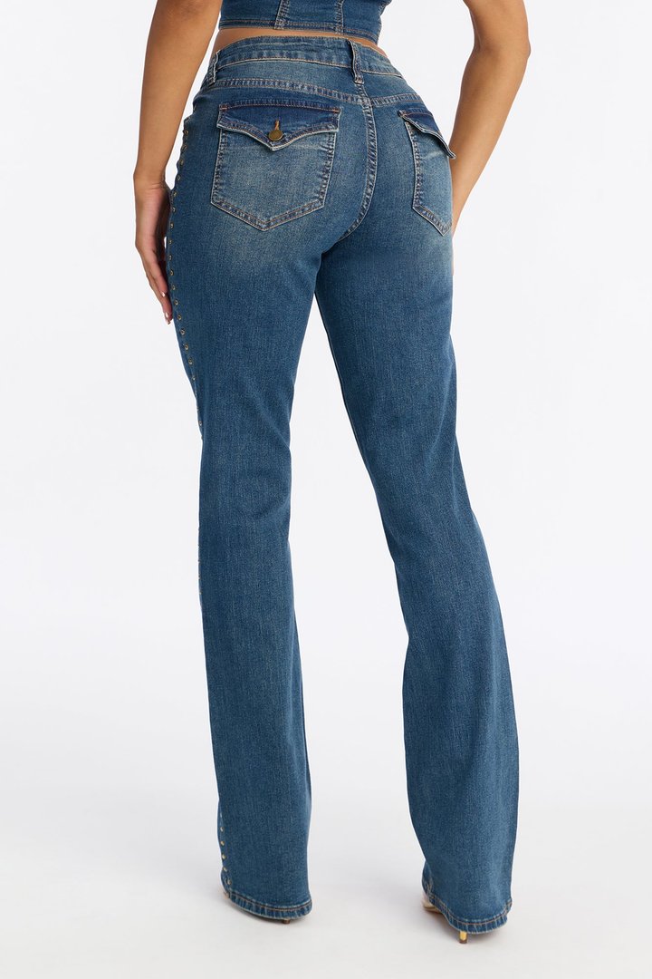 Saddle Down Studded Bootcut Jeans - Vintage Wash