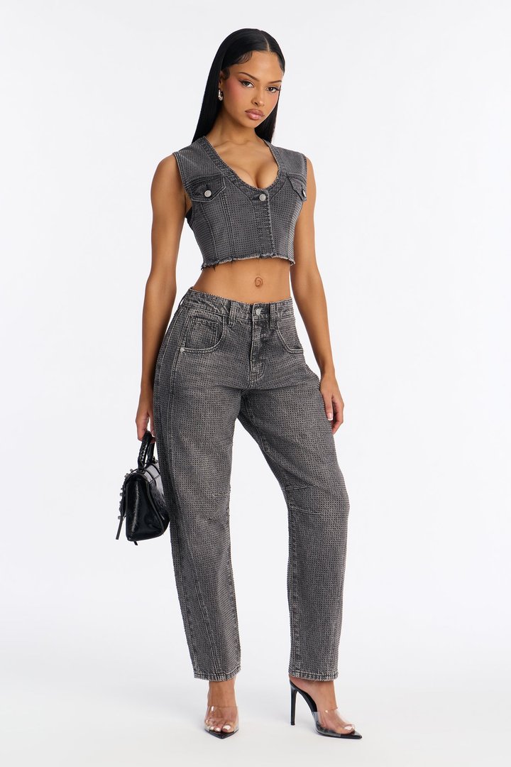 Razzle Dazzle Embellished Cropped Vest - Grey