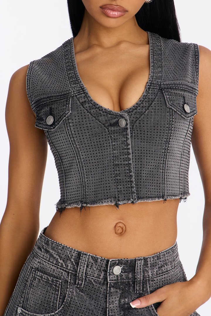 Razzle Dazzle Embellished Cropped Vest - Grey