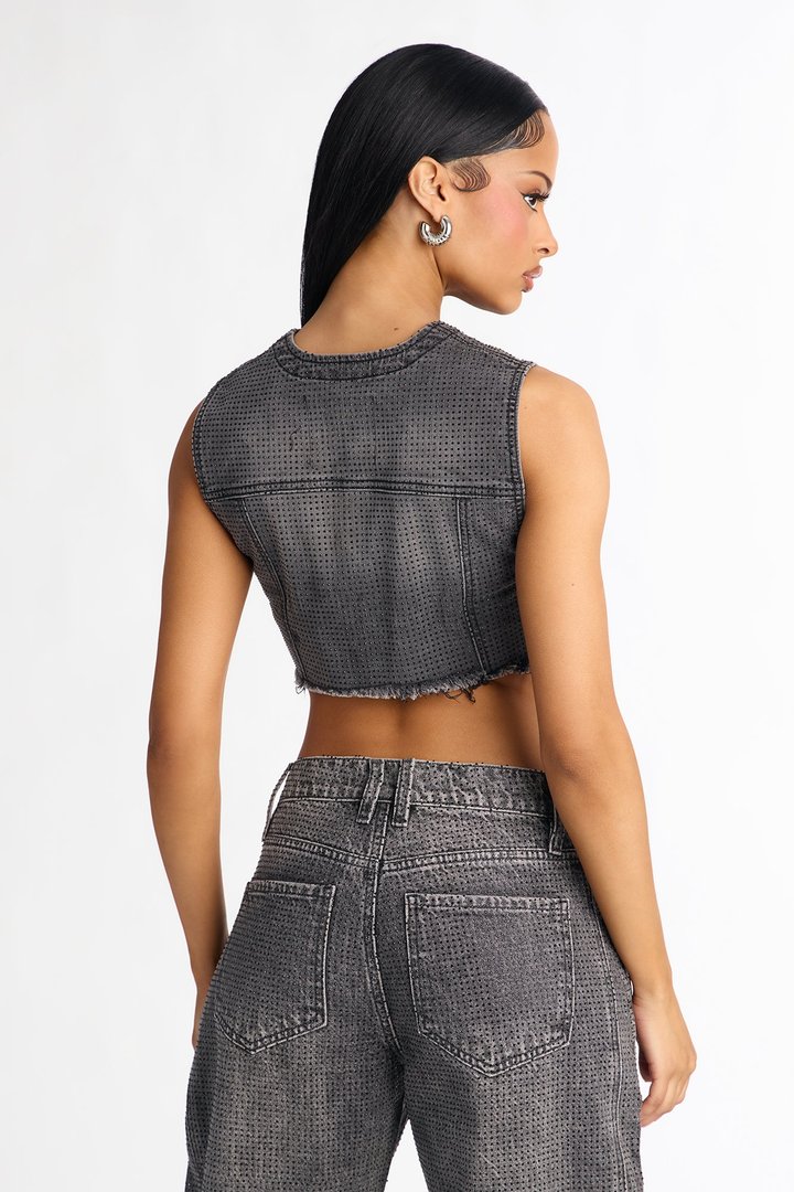 Razzle Dazzle Embellished Cropped Vest - Grey