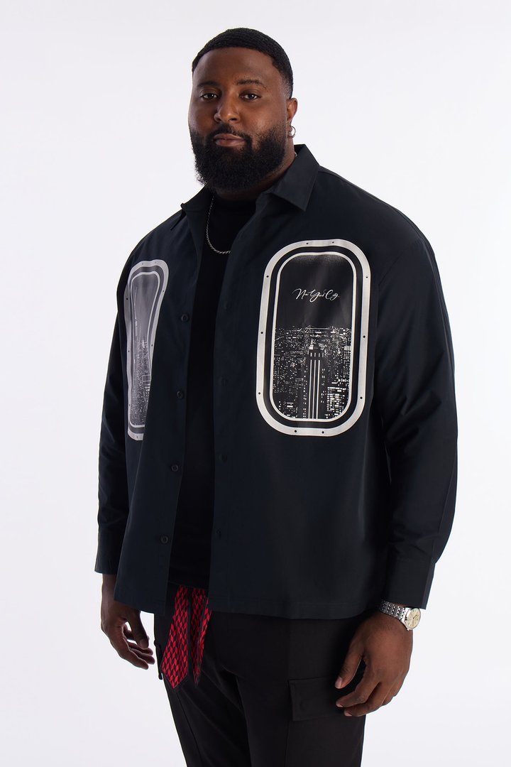 Skyline Views Button Up Shirt - Black