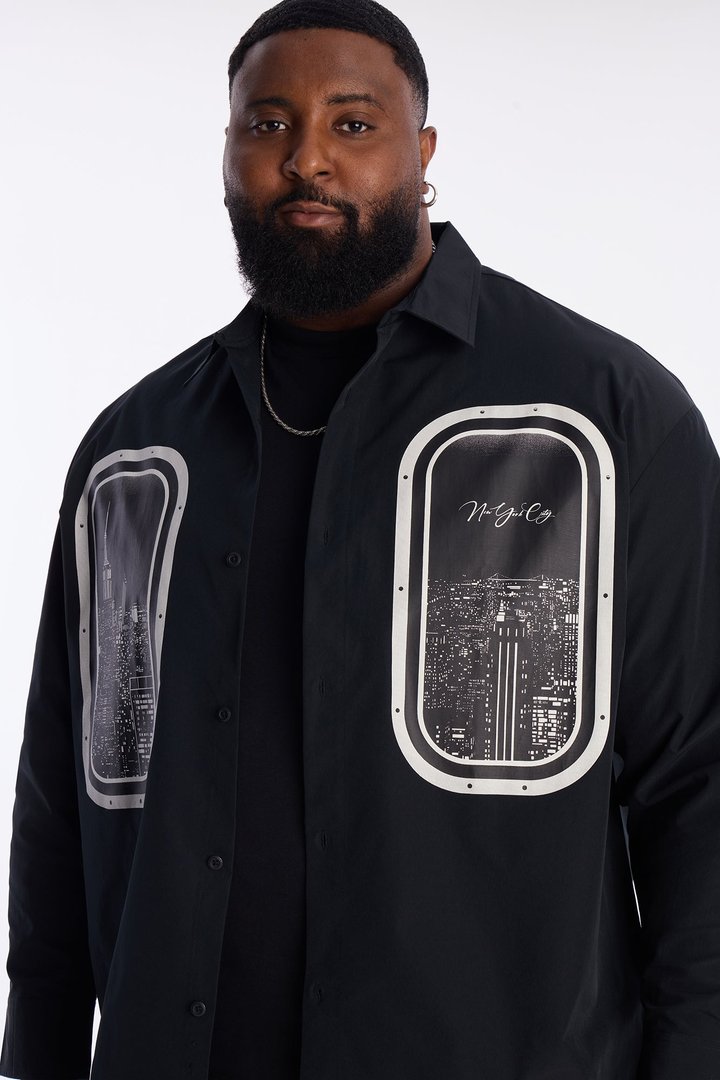 Skyline Views Button Up Shirt - Black