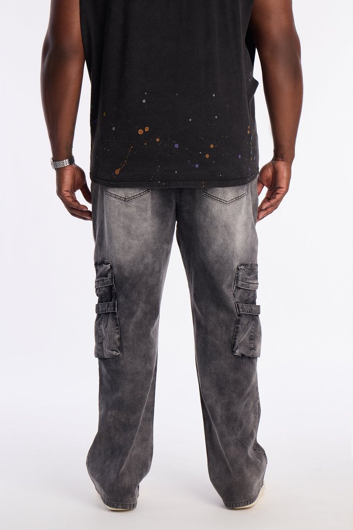Stacked Slim Flare Enough Cargo Jean - Black Wash