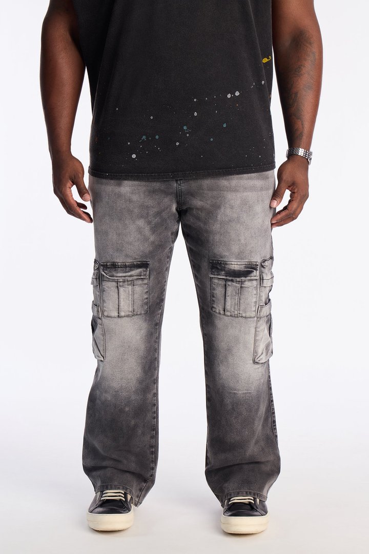 Stacked Slim Flare Enough Cargo Jean - Black Wash