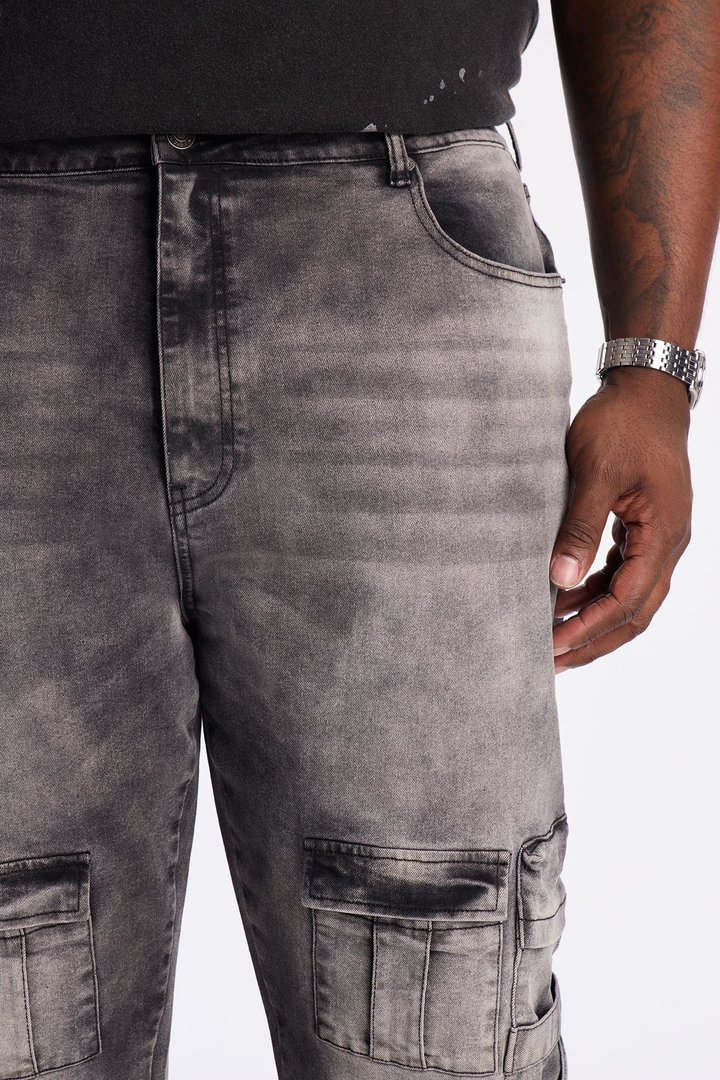 Stacked Slim Flare Enough Cargo Jean - Black Wash