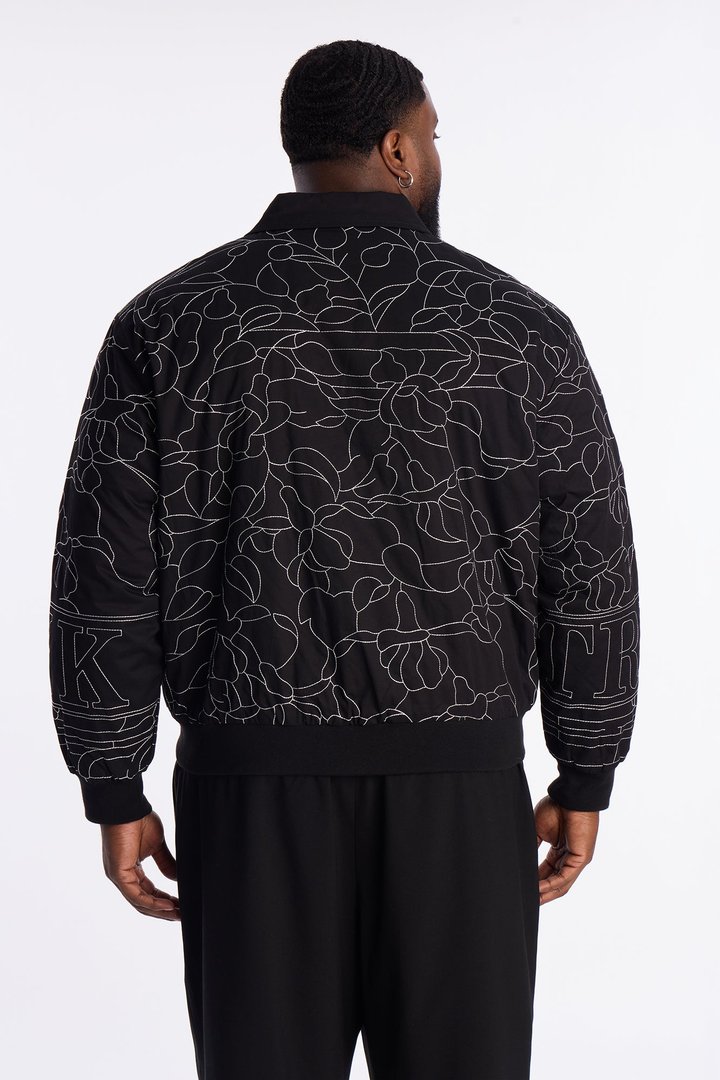 In Bloom Contrast Stitched Bomber Jacket - Black