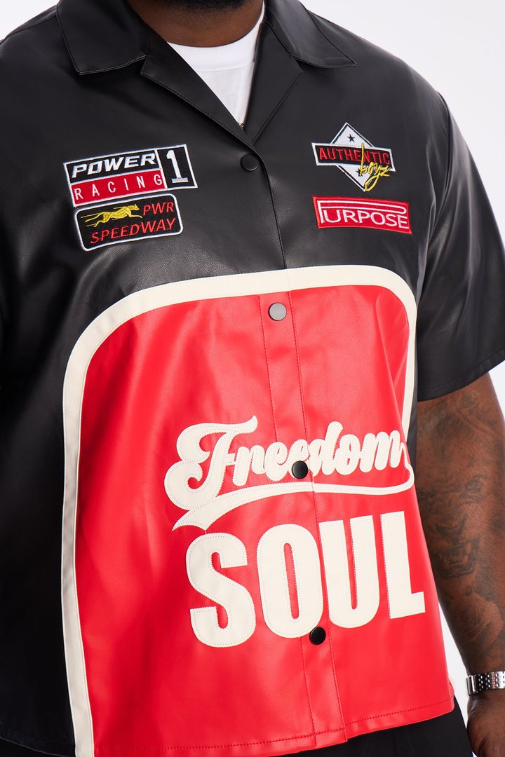 Freedom Soul Short Sleeve Cuban Shirt - Black