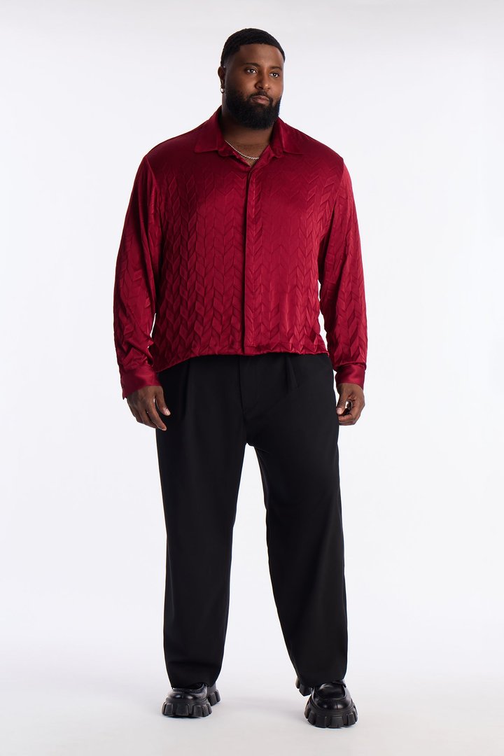 Prism Weave Button Up Shirt - Burgundy