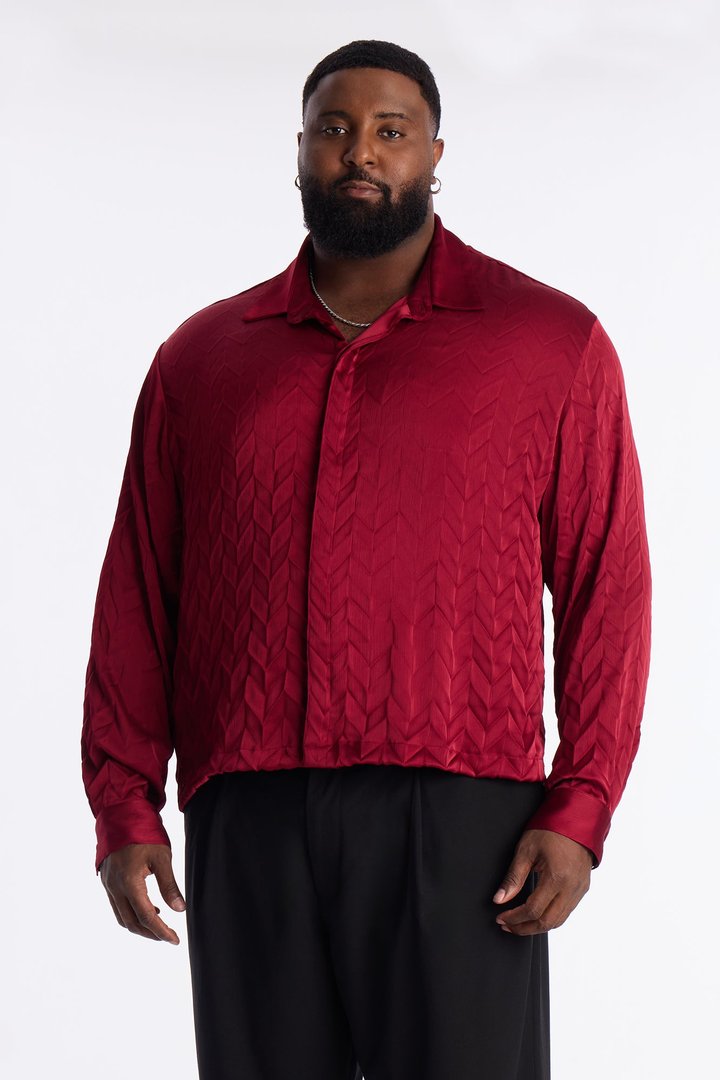 Prism Weave Button Up Shirt - Burgundy