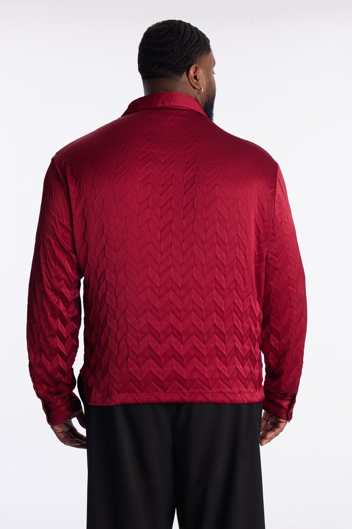 Prism Weave Button Up Shirt - Burgundy