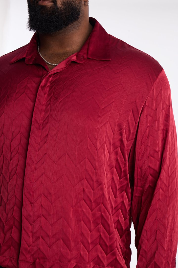 Prism Weave Button Up Shirt - Burgundy