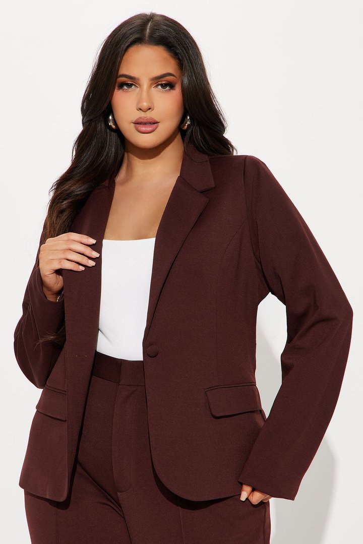Business Per Usual Blazer Pant Set - Chocolate