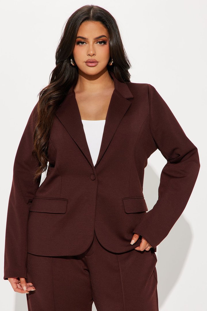Business Per Usual Blazer Pant Set - Chocolate