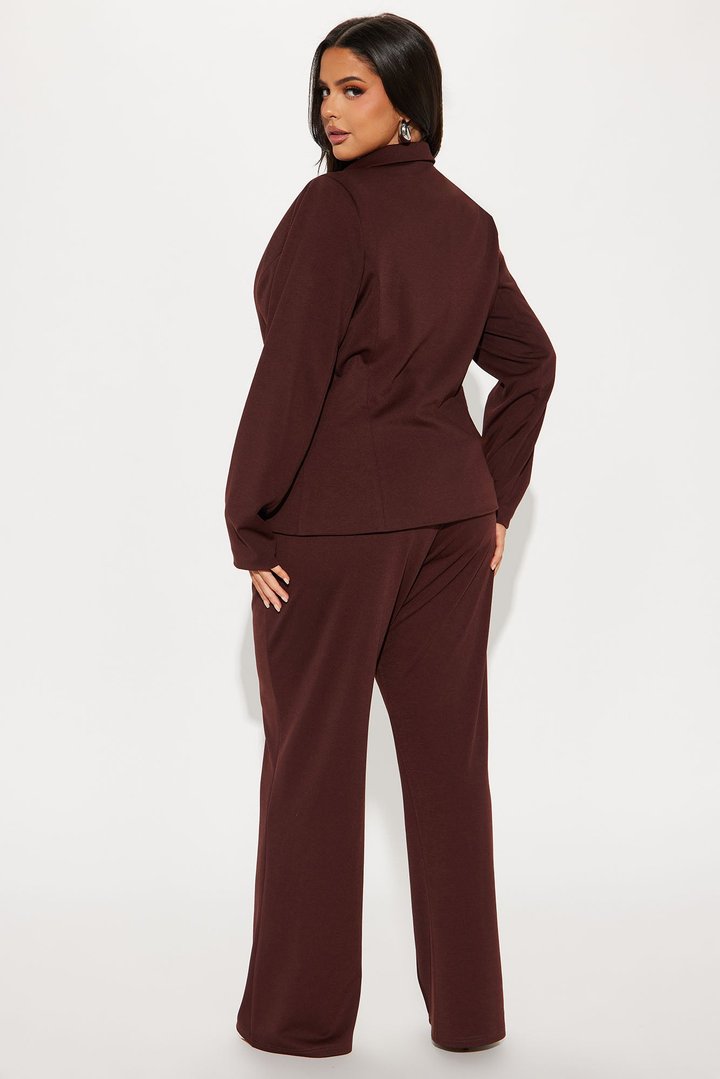Business Per Usual Blazer Pant Set - Chocolate