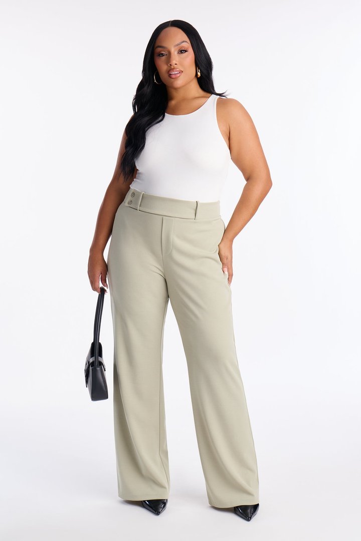 Office Tea Straight Leg Trouser Pant - Sage
