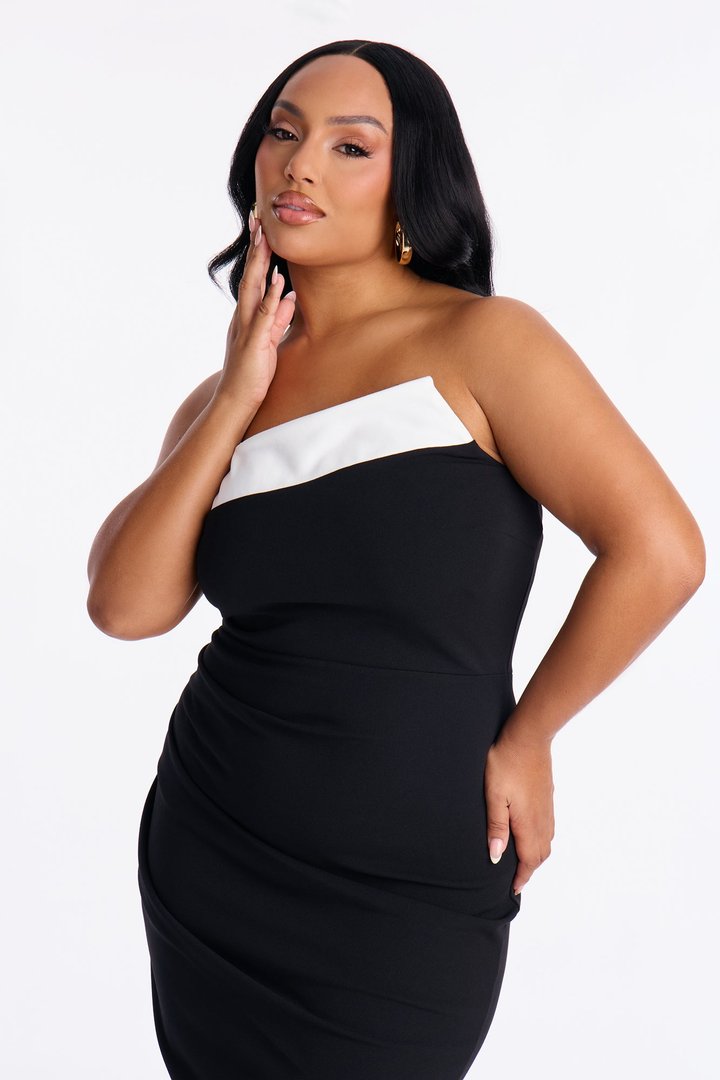 Isadora Asymmetrical Midi Dress - Black/White