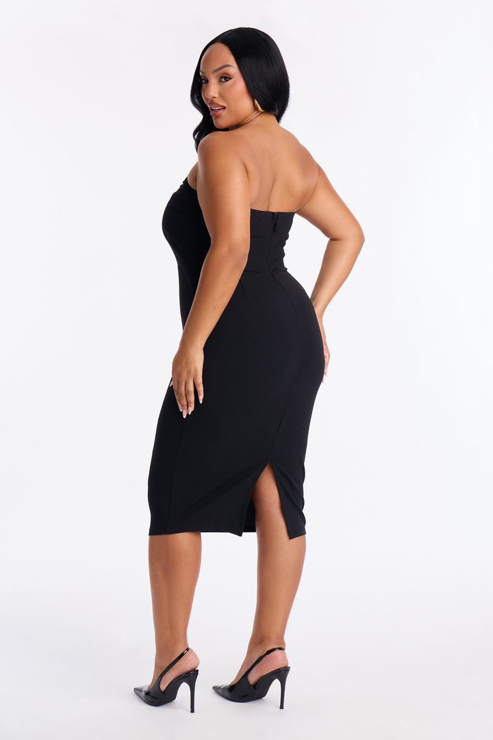 Isadora Asymmetrical Midi Dress - Black/White