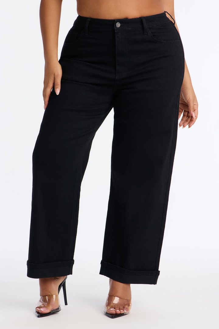 Love You Roll Cuff Mom Jeans - Black