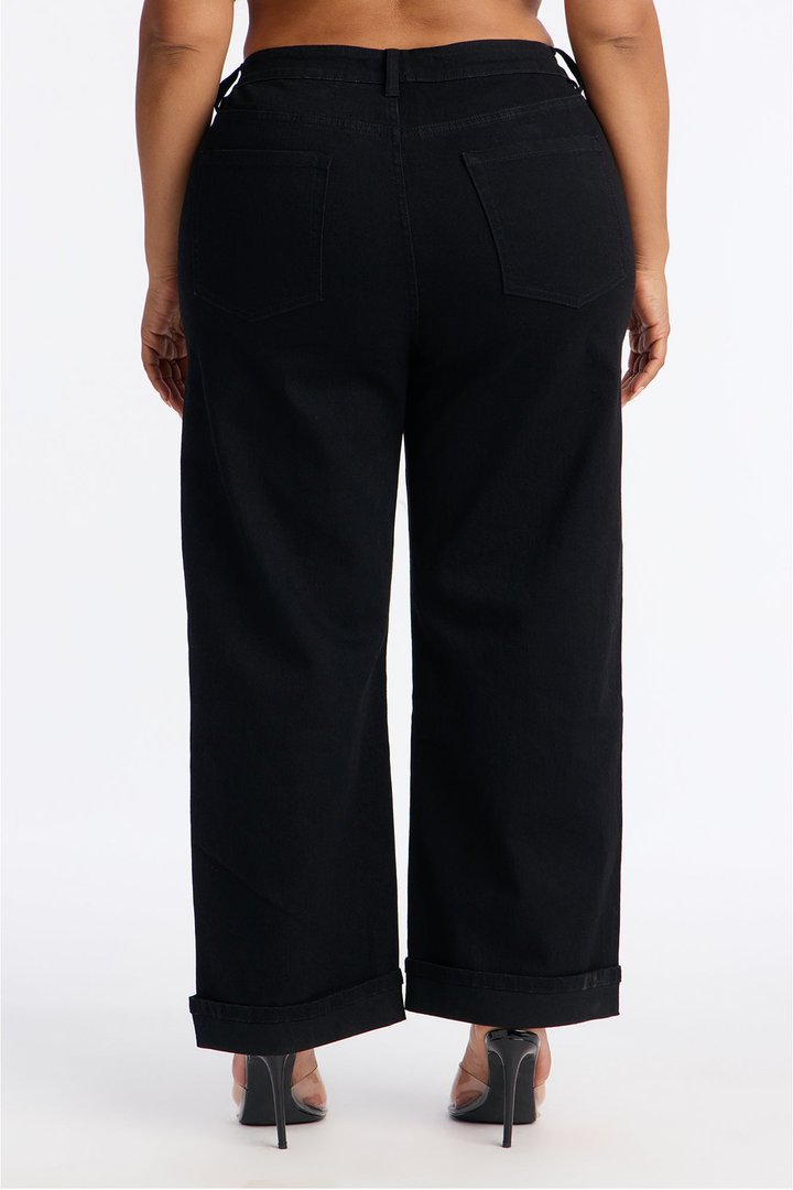 Love You Roll Cuff Mom Jeans - Black