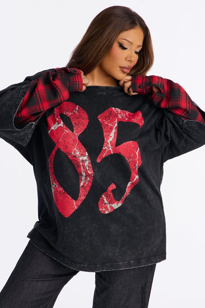 After Party 85 Plaid Crew Neck Twofer Tshirt - Red/combo