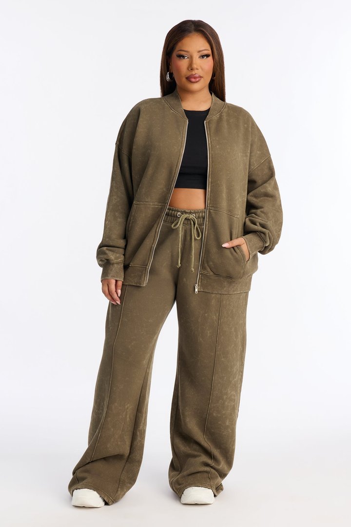Ines Washed Fleece Lounge Jacket - Olive