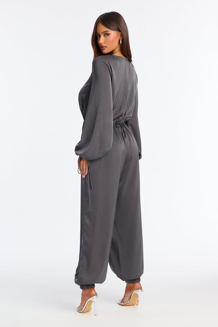 Shayla Satin Jogger Jumpsuit - Charcoal