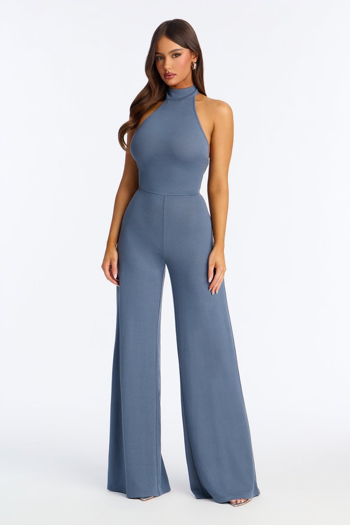 Breanna 2 Piece Wide Leg Jumpsuit And Wrap Set - Charcoal