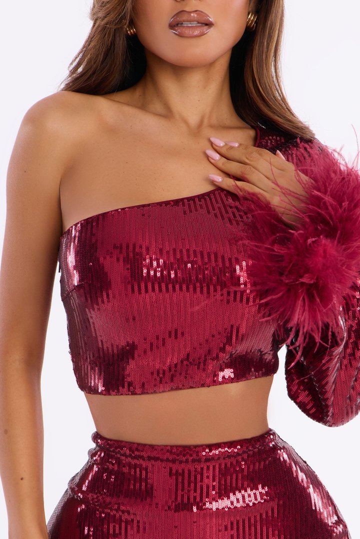 Showgirl Sequin Skirt Set - Burgundy