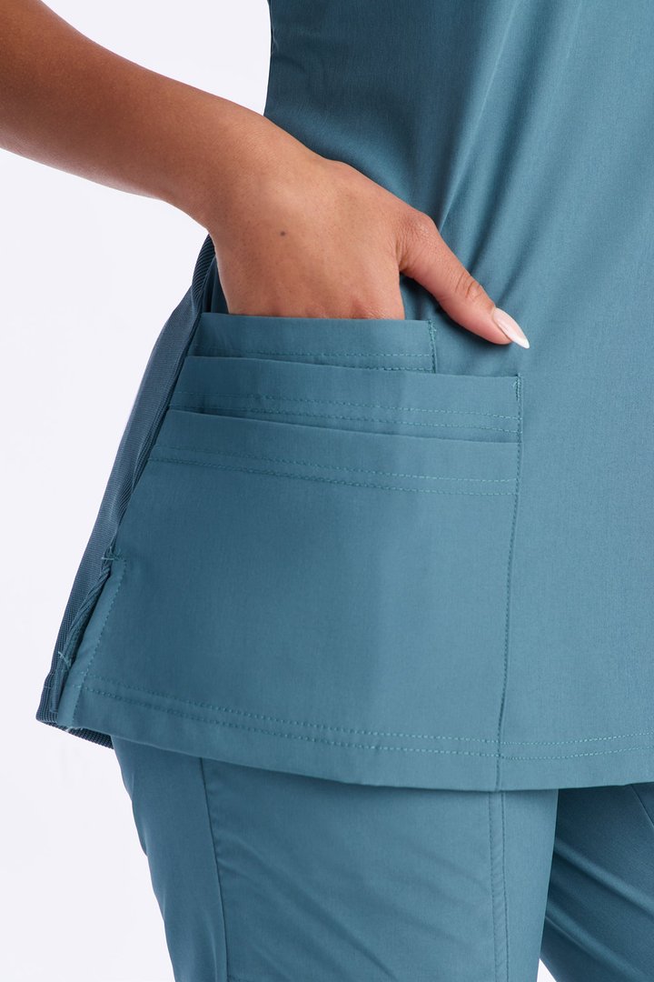 Pulse Point Scrub V-Neck Top - Cerulean