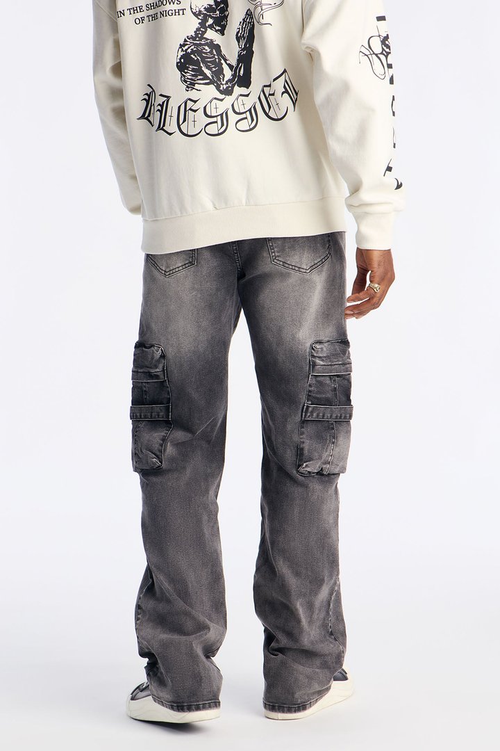 Stacked Slim Flare Enough Cargo Jean - Black Wash