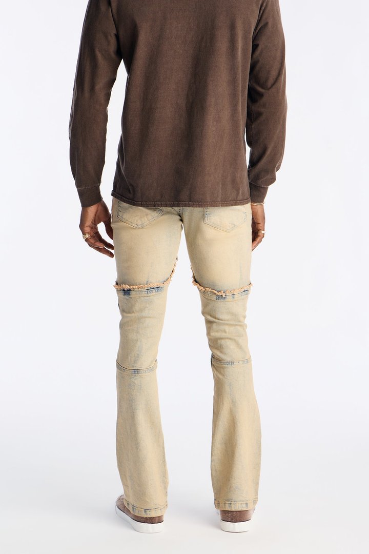 Stacked Skinny Flare Distressed With Frayed Jeans - Vintage Blue Wash