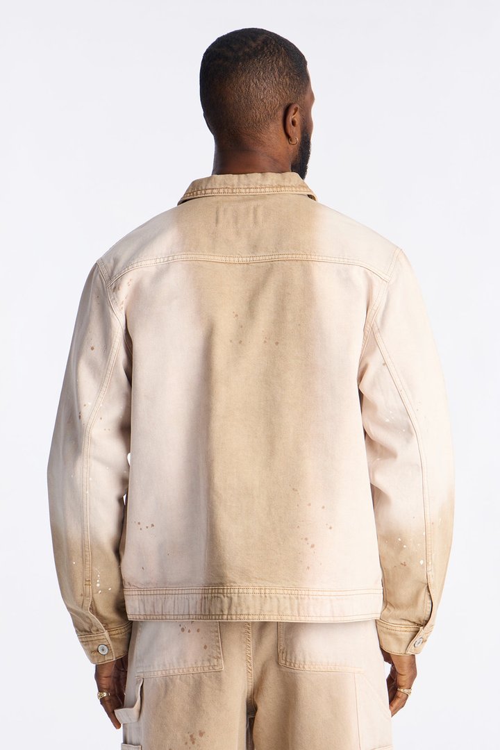 Spot Stained Cropped Denim Work Jacket - Tan