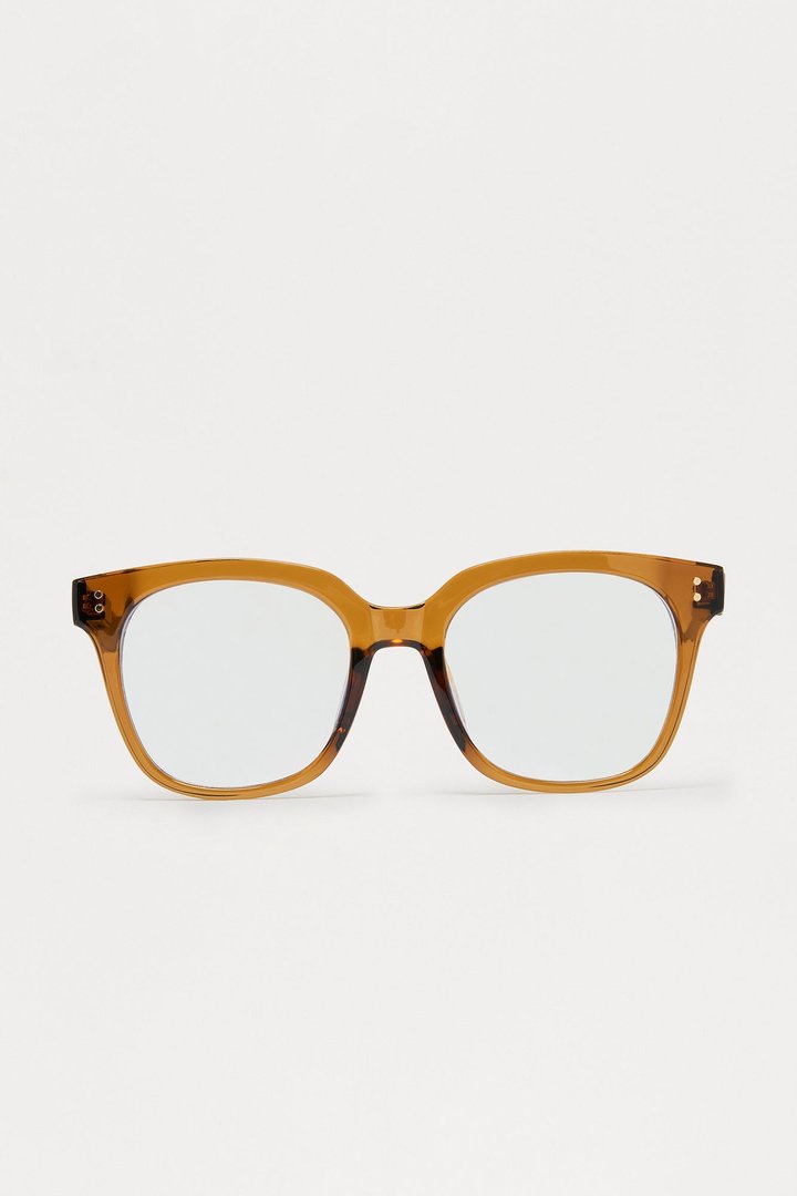 Hand Written Square Blue Light Glasses - Brown/combo