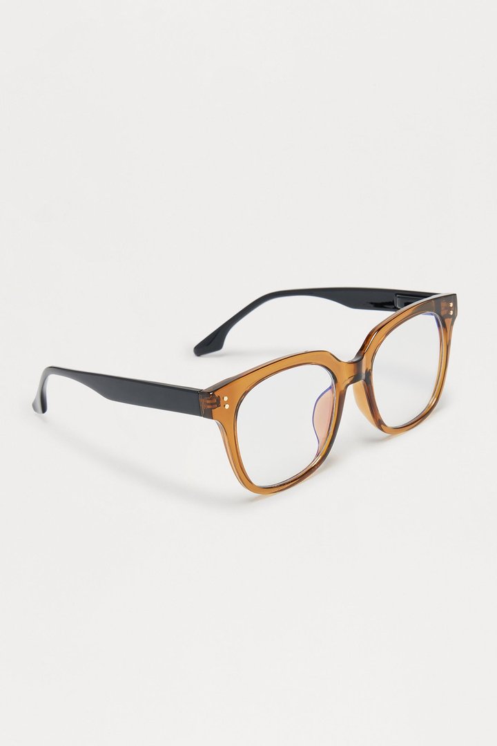 Hand Written Square Blue Light Glasses - Brown/combo