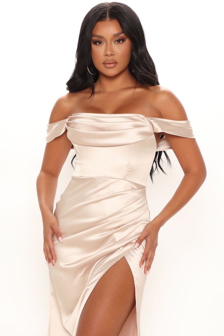 Dressing For Success Satin Maxi Dress - Champagne