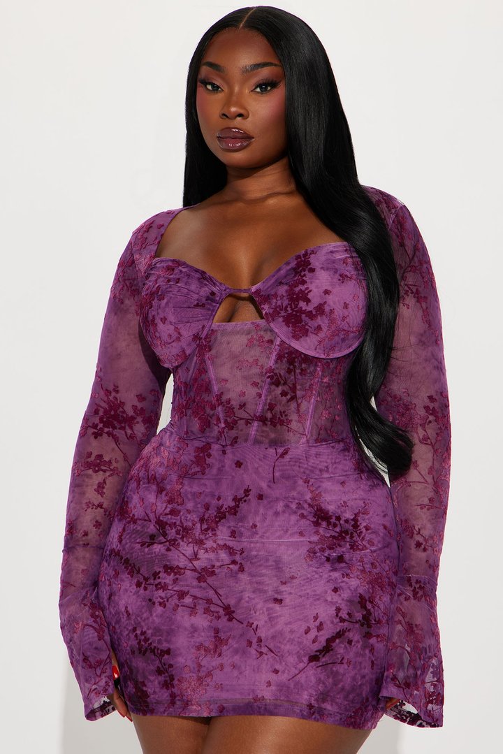 Riley Mesh Mini Dress - Plum