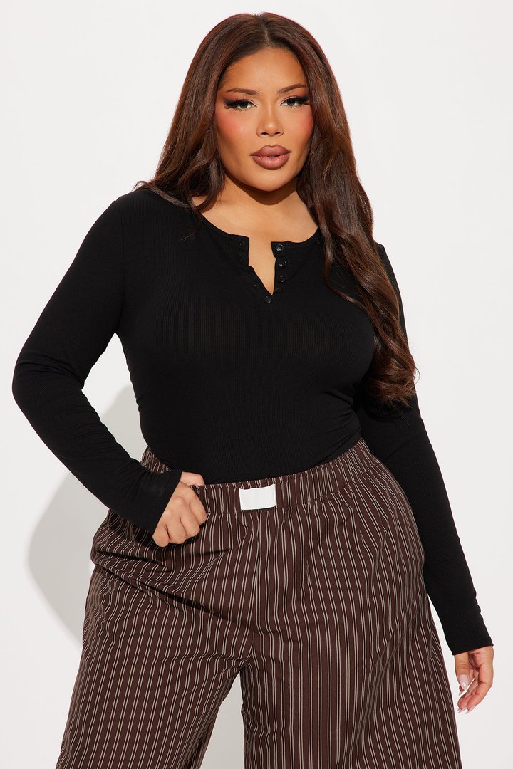 Symphony Henley Long Sleeve Top - Black