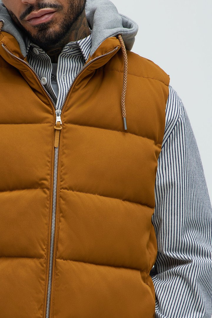 Heartbreak Puffer Vest With Hood - Mustard