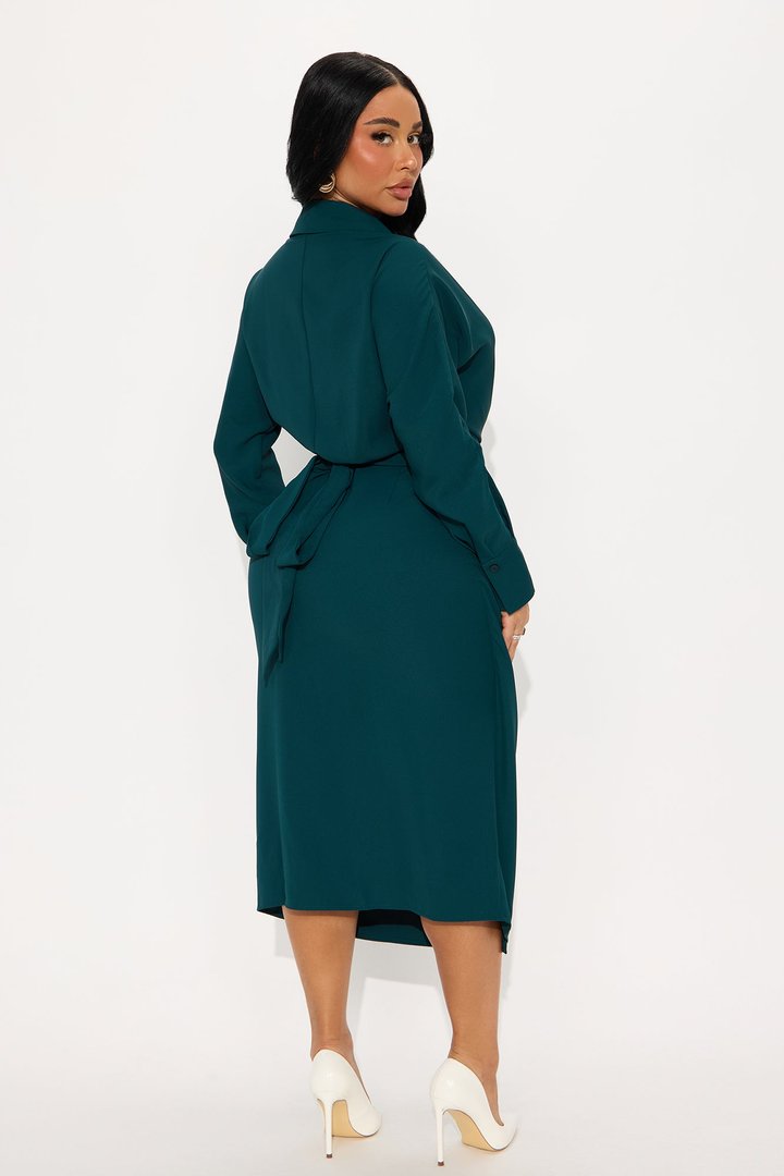 Giada Wrap Shirt Midi Dress - Hunter