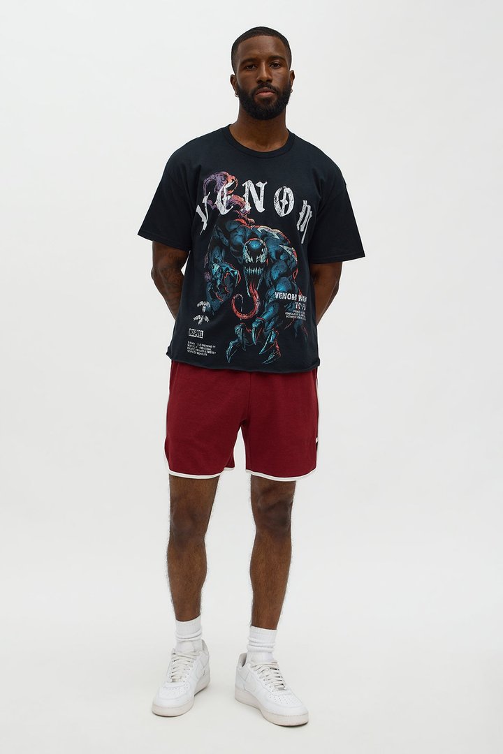 Retro Color Blocked Casual Short - Burgundy/combo