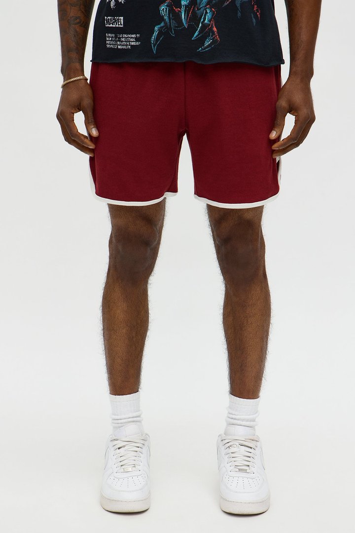 Retro Color Blocked Casual Short - Burgundy/combo