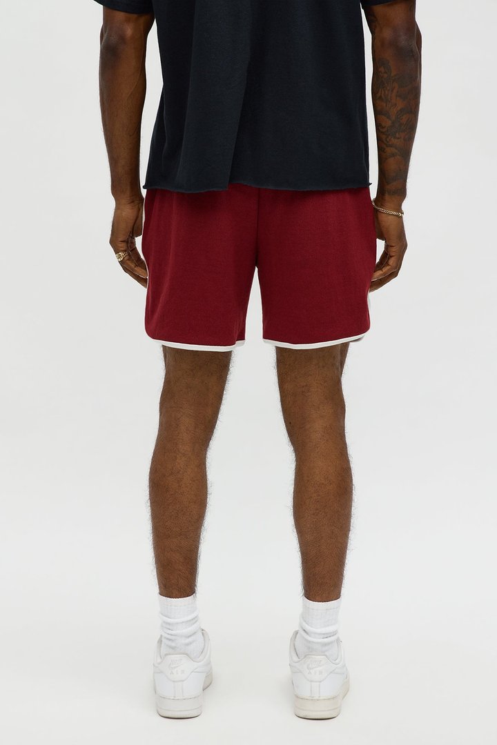 Retro Color Blocked Casual Short - Burgundy/combo