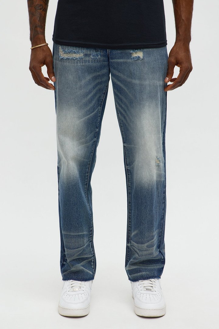 Straight Augustus Rip And Repair Jean - Vintage Blue Wash