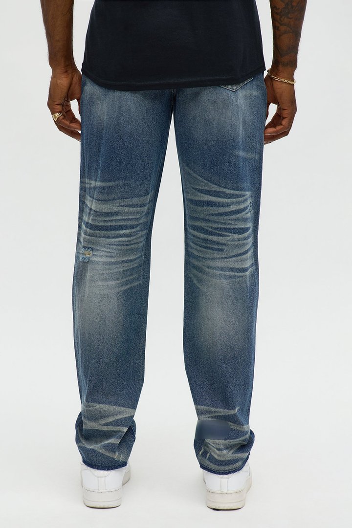 Straight Augustus Rip And Repair Jean - Vintage Blue Wash