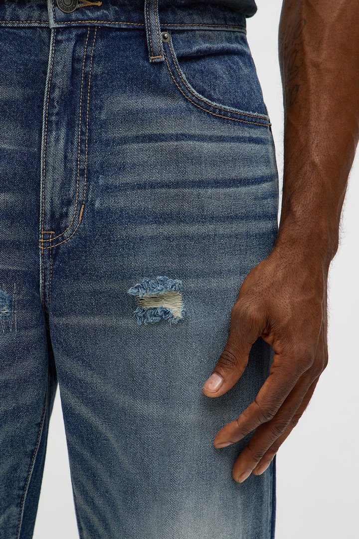 Straight Augustus Rip And Repair Jean - Vintage Blue Wash