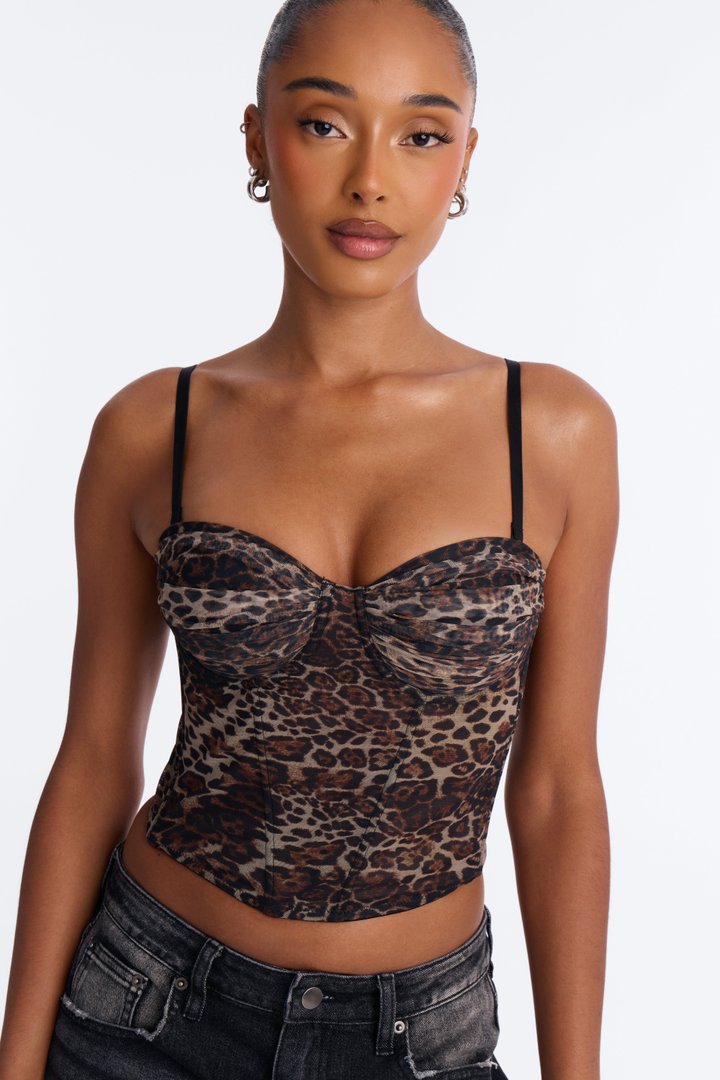 Alexis Leopard Mesh Corset Top - Leopard